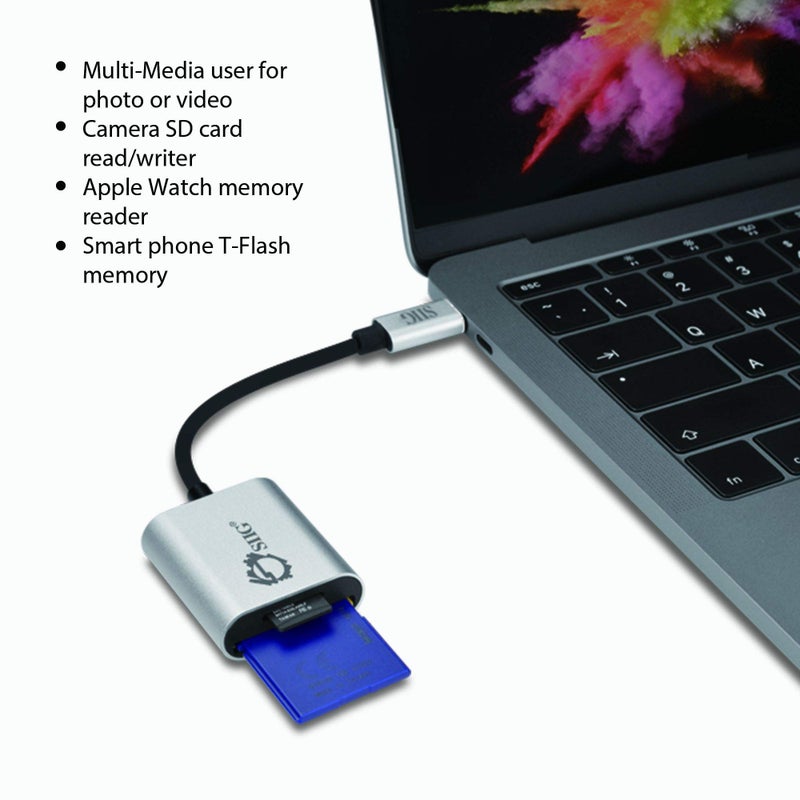 SIIG USB Type C 2-in-1 Card Reader for SD & Micro SD - Compact Aluminum Case - 5Gbps Data Transfer Rate - for MacBook Pro, Chromebook Pixel/Pixelbook, Samsung Galaxy S8, Other USB C Devices - Silver - Image 5